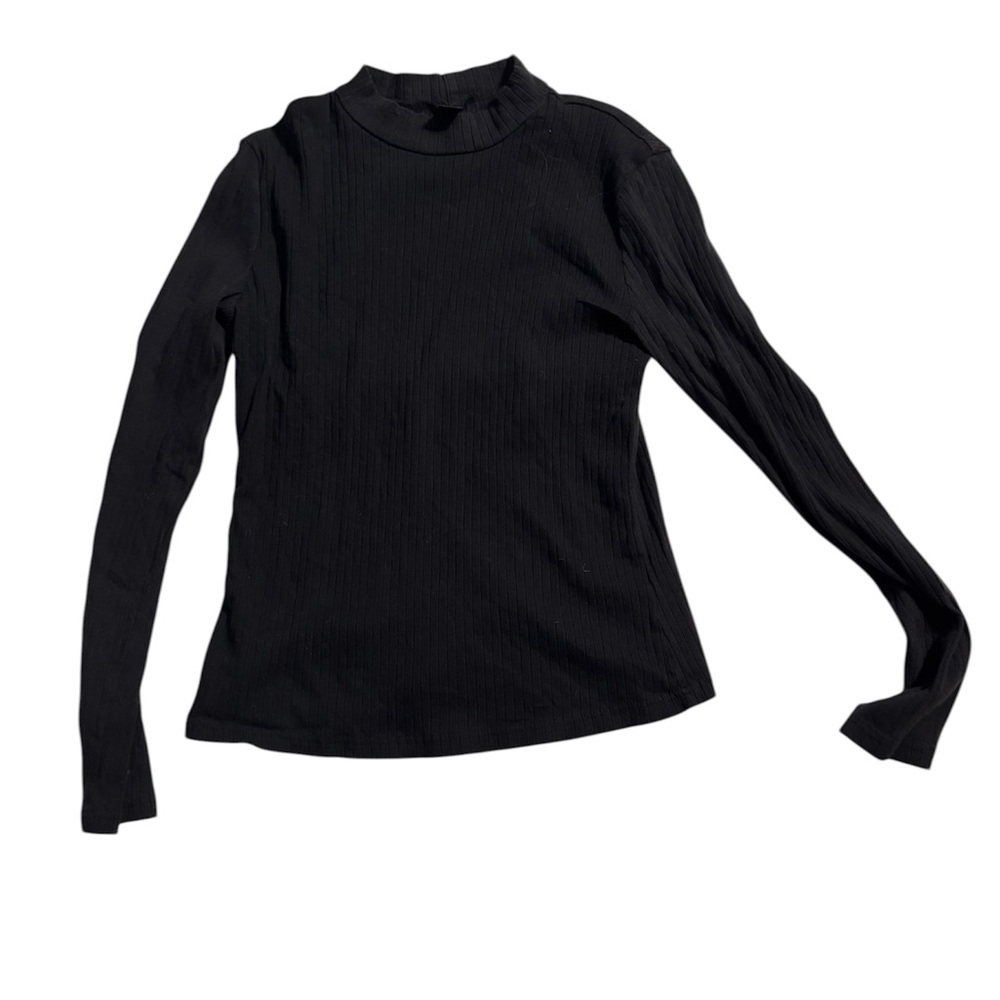 SHEIN Black Ribbed Mock Neck Long Sleeve Top